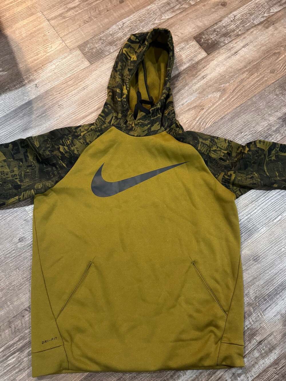 Nike Dri-Fit Olive Green and Camo Graphic Pullover Hoodie